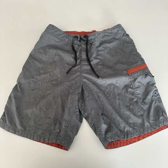 Stussy Board Shorts Mens 32 Gray Orange Streetwear Swim Surf Trunks Unlined - Picture 1 of 9